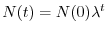 $\displaystyle N(t) = N(0) \lambda^{t}
$